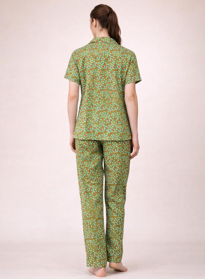 Clovia Green All Over Hear Print Shirt and Pants Pyjama Set - Image 4