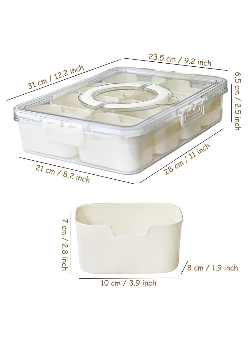 Divided Serving Tray with Lid and Handle, Snack Tray, Veggie Fruit Tray, Snackle Box Charcuterie Container, Portable Snack Platters Clear Organizer for Candy Fruits Snacks, for Party Picnic