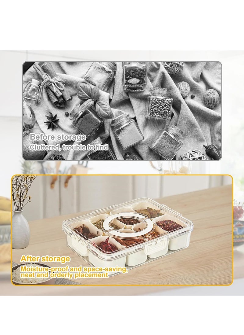 Divided Serving Tray with Lid and Handle, Snack Tray, Veggie Fruit Tray, Snackle Box Charcuterie Container, Portable Snack Platters Clear Organizer for Candy Fruits Snacks, for Party Picnic