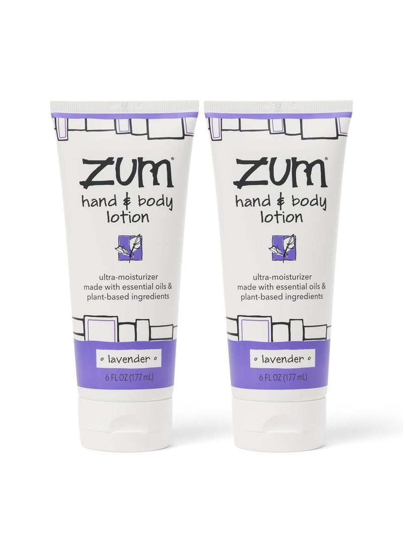 ZUM Zum Indigo Wild Hand  Body Lotion  Natural Hand Lotion for Dry Hands  Body Lotion for Women  Men  Body Moisturizers Include Shea Butter Jojoba Oil  More  Lavender Scent  6 fl oz 2 Pack 