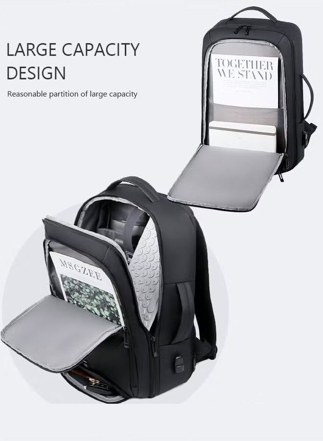 كان واي تناسب حقيبة ظهر للكمبيوتر المحمول مقاس 17 بوصة، حقيبة ظهر للعمل 3 في 1 بسعة قابلة للتطوير، حقيبة كتب جامعية للعمل والمدرسة والسفر والطيران مع منفذ USB مقاوم للماء وحقيبة نهارية للكمبيوتر كاجوال للرجال باللون الأسود - Image 2