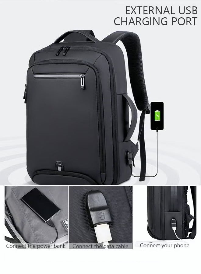 كان واي تناسب حقيبة ظهر للكمبيوتر المحمول مقاس 17 بوصة، حقيبة ظهر للعمل 3 في 1 بسعة قابلة للتطوير، حقيبة كتب جامعية للعمل والمدرسة والسفر والطيران مع منفذ USB مقاوم للماء وحقيبة نهارية للكمبيوتر كاجوال للرجال باللون الأسود - Image 3