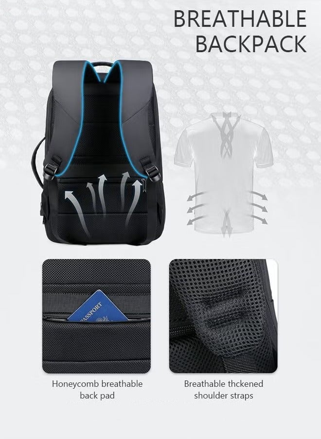 كان واي تناسب حقيبة ظهر للكمبيوتر المحمول مقاس 17 بوصة، حقيبة ظهر للعمل 3 في 1 بسعة قابلة للتطوير، حقيبة كتب جامعية للعمل والمدرسة والسفر والطيران مع منفذ USB مقاوم للماء وحقيبة نهارية للكمبيوتر كاجوال للرجال باللون الأسود - Image 5