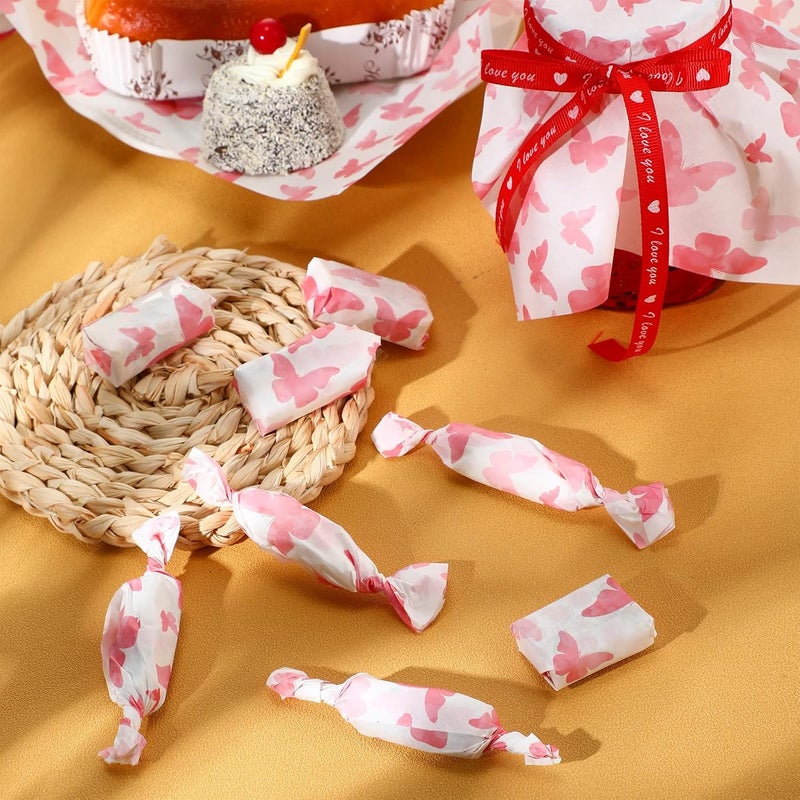 Epakh 150 Pcs Wax Paper Sheets for Food Baking Wrapping Wax Paper Butterfly Deli Paper Sheets Greaseproof Printed Picnic Wrap Tissue for Hamburger Basket Sandwich Holiday Birthday Party Dessert(Pink) - Image 3