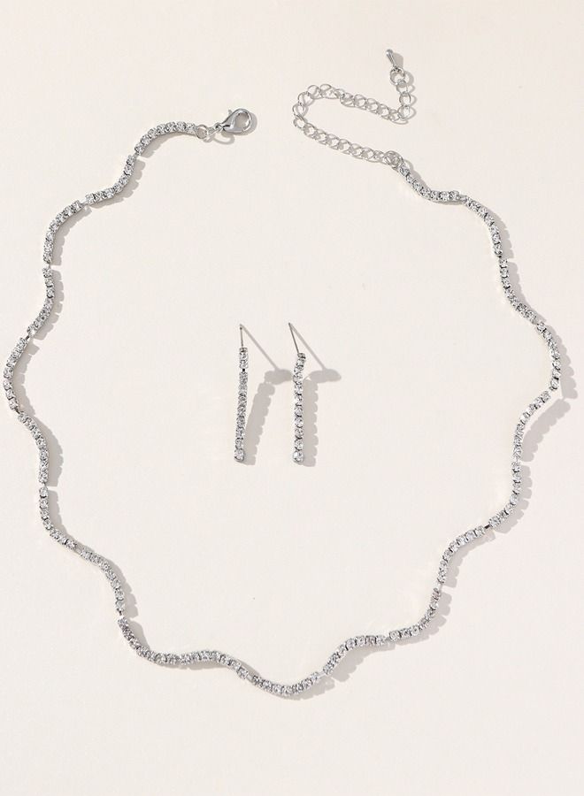 DUNISO 2Peice Necklace and Earrings Set Full Diamond Necklace Crystal Earrings Wedding Bridal Bridesmaid Costume Jewelry Set for Women and Girls Dress Accessories - Image 2