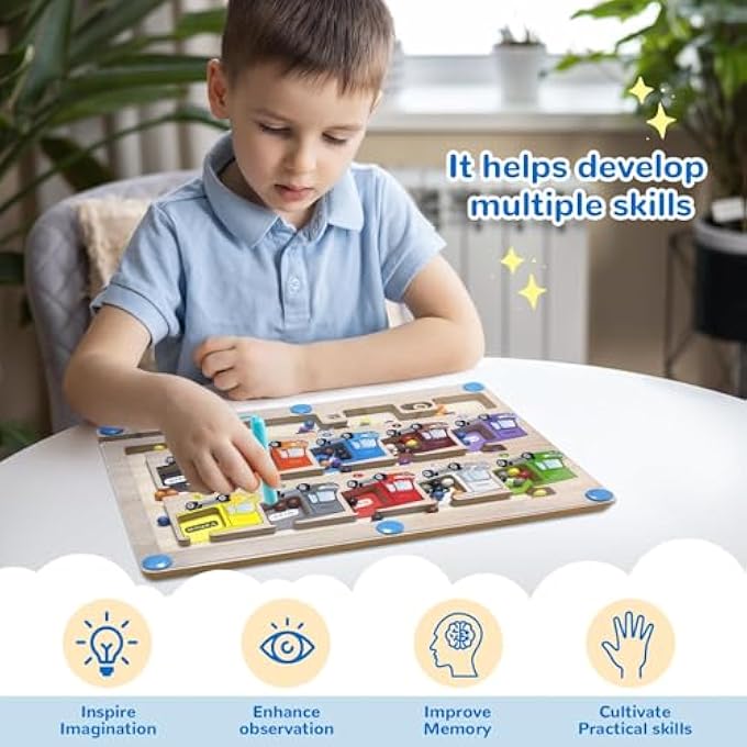 MAGNETIC COLOR AND NUMBER MAZE, MAGNET COLOR AND COUNTING MAZE, WOODEN MONTESSORI TOYS MATCHING LEARNING COUNTING PUZZLE ACTIVITY BUSY BOARD, FOR BOYS & GIRLS AGE 3 4 5 6, GIFTS FOR PRESCHOOL KIDS - Image 3