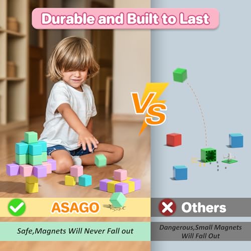 Asago Magnetic Blocks for Toddlers 134in Macaron Magnetic Building Cubes for Kids Ages 13 Stem Preschool Stack Construction Educational Toys for 3 Years Old Boys Girls - Image 5