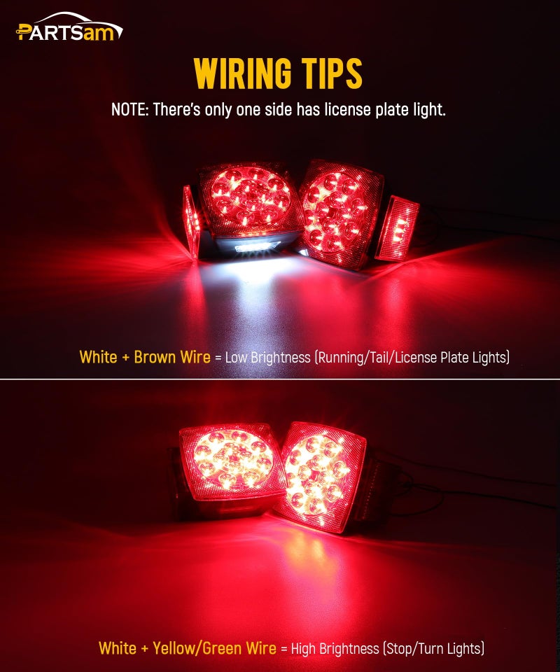 Partsam 12V Submersible Square Led Trailer Lights, Red White LED Stop Turn Tail License Side Marker Running Light Lamp for Trailers Under 80" Boat Trailer Truck, IP68, Red Clear Lens - Image 3