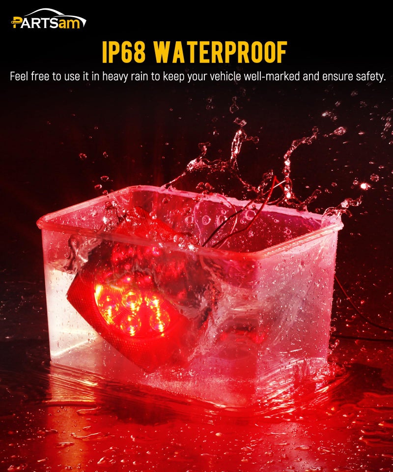 Partsam 12V Submersible Square Led Trailer Lights, Red White LED Stop Turn Tail License Side Marker Running Light Lamp for Trailers Under 80" Boat Trailer Truck, IP68, Red Clear Lens - Image 4