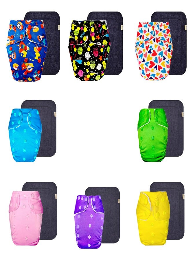 Dumbledo Premium Cloth Diaper with Black Insert (Pack of 8) | Dry Feel and Comfortable | Reusable & Washable | Adjustable Snaps | Everyday Diapering Essential | 3 Months - 3 Years | Unisex Baby - Image 1