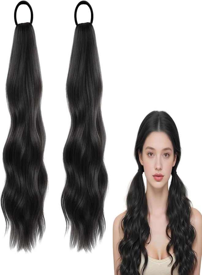 Vihaanta Ponytail Hair Extension, 2 Pcs Natural Black Wavy Ponytail Extensions, Clip in Hair Extensions for Women, Perfect for Daily Hairstyle and Special Occasions - Image 1