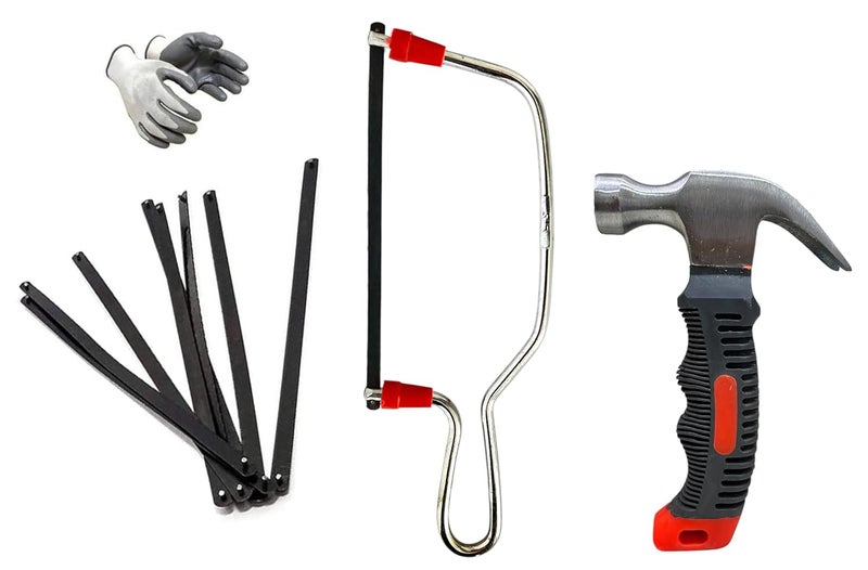 EPITECH MART Mini Steel Hand Saw 6 Junior Frame With 10Pc Blade and Mini Hammer - Image 1