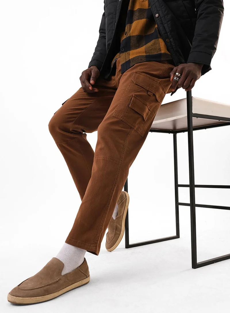 Dennis Lingo Men's Brown Cotton Blend Full Relaxed Cargo Trouser