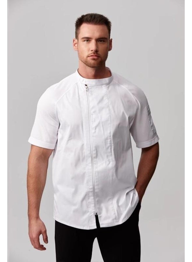 NIBEMINENT Men's long and short sleeved chef's uniforms, summer thin and breathable, restaurant and hotel baking quick-drying chef's work clothes, women's  - Image 1