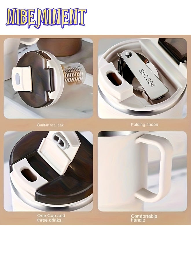 NIBEMINENT 19oz (approx. 550ml) stainless steel coffee mug with straw with spoon with tea divider, outdoor travel mug for cold and hot drinks, gifts for men and women  - Image 5
