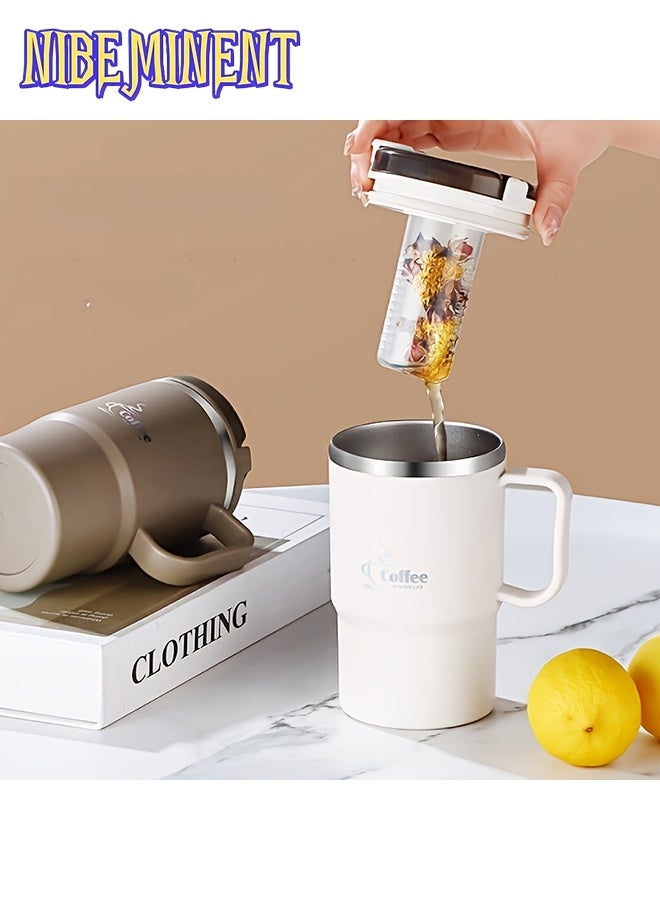 NIBEMINENT 19oz (approx. 550ml) stainless steel coffee mug with straw with spoon with tea divider, outdoor travel mug for cold and hot drinks, gifts for men and women  - Image 2