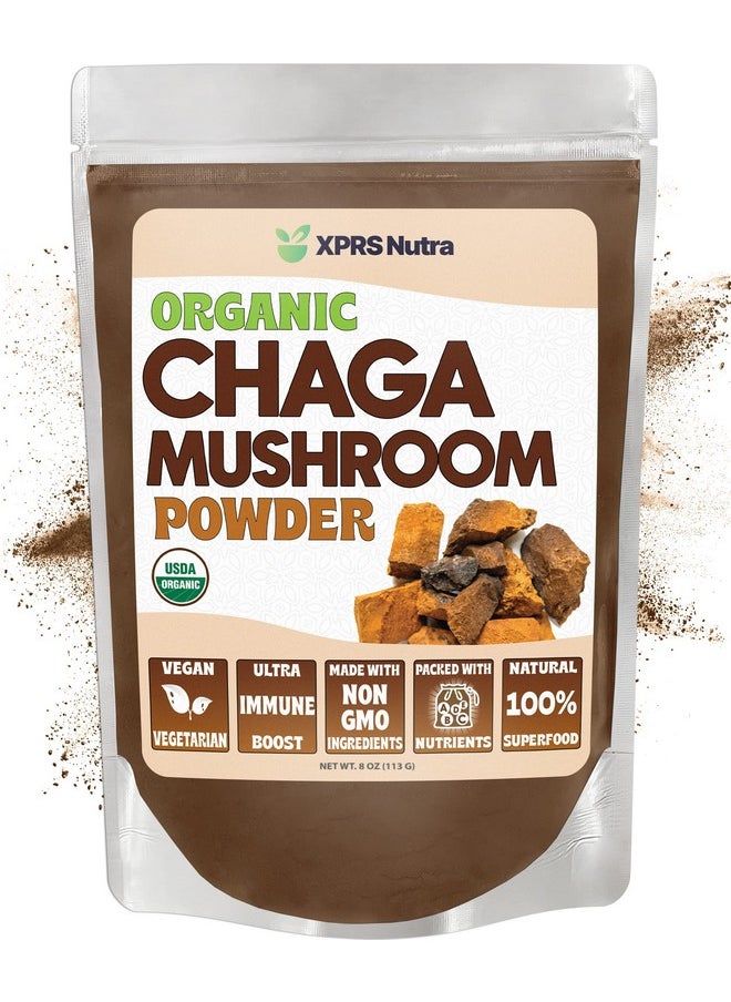 XPRS Nutra - Organic Chaga Mushroom Powder Premium Usda Organic Chaga Mushrooms Powder Chaga Powder Supports Immune Health Vegan Friendly Superfood For Chaga Tea And Beverages (8 Oz) - Image 1