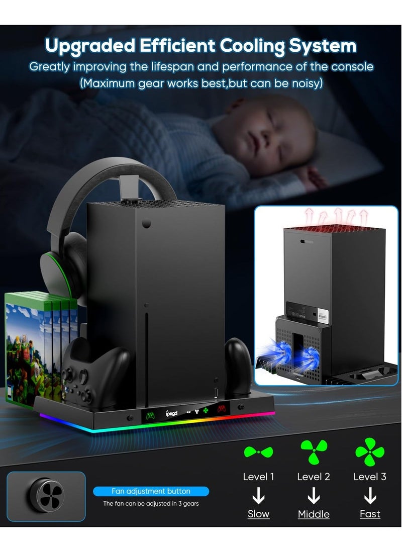 Ipega - PG-XBX023S Upgraded RGB Cooling Fan Charging Station for Xbox Series X Console and Controller, Wireless Dual Charger Dock & Cooler System Stand with 15 Colorful Light Modes for XSX Accessories Kit - Image 1