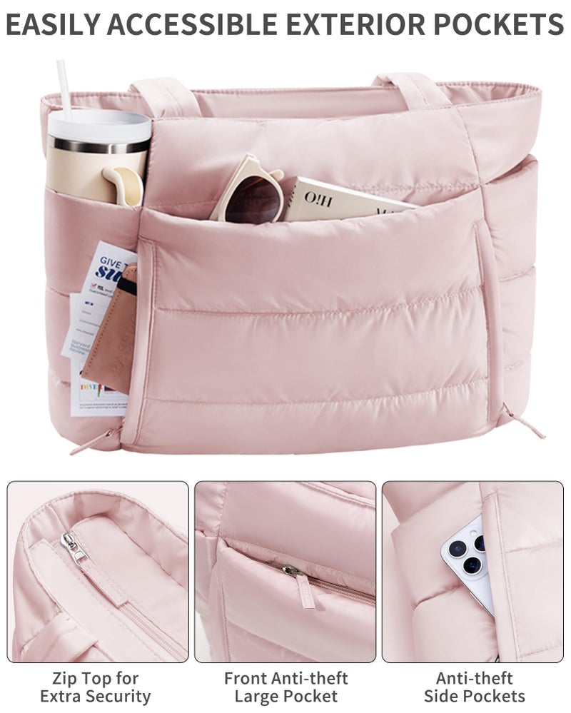 Bagstellar Puffer Tote Bag for Women, Lightweight Puffy Work Handbag Teacher Nurse Quilted Shoulder Bag for School Travel Gym - Image 5