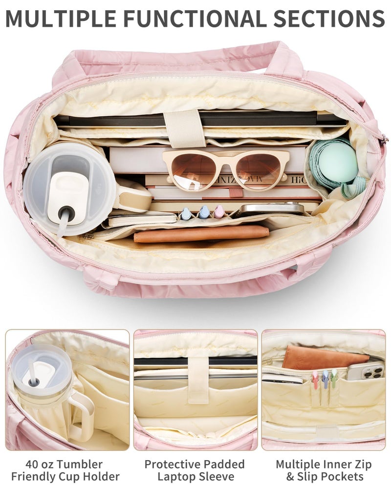 Bagstellar Puffer Tote Bag for Women, Lightweight Puffy Work Handbag Teacher Nurse Quilted Shoulder Bag for School Travel Gym - Image 4