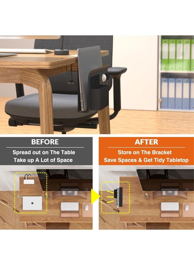 Generic Wall File Organizer, Clamp-On Desk Side Mount Metal Holder Under Desk Laptop With Magnetic Pen Holder No Drill Under Desk Cable Management Tray for Office Organizer Home School, Black  - Image 4