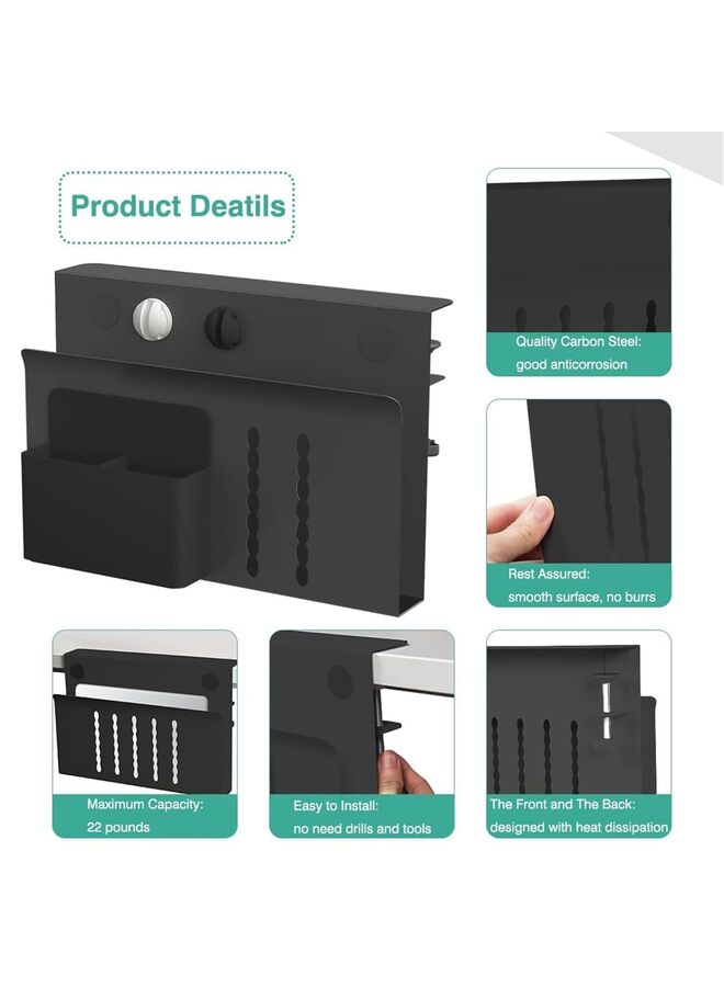 Generic Wall File Organizer, Clamp-On Desk Side Mount Metal Holder Under Desk Laptop With Magnetic Pen Holder No Drill Under Desk Cable Management Tray for Office Organizer Home School, Black  - Image 2