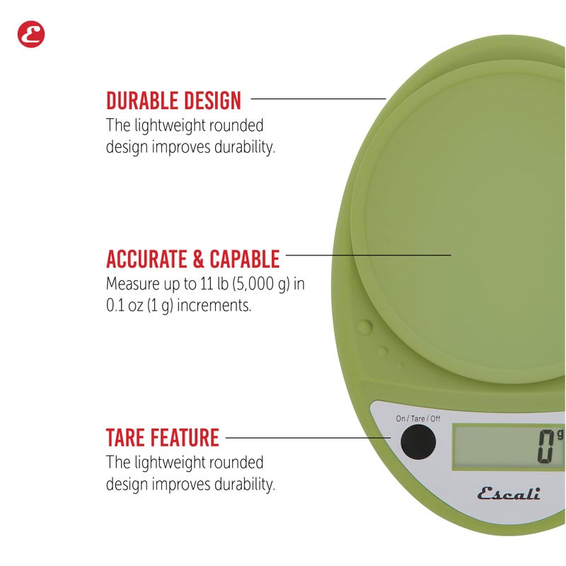 Escali Primo Digital Food Scale Multi-Functional Kitchen Scale and Baking Scale for Precise Weight Measuring and Portion Control, 8.5 x 6 x 1.5 inches, Tarragon Green - Image 2