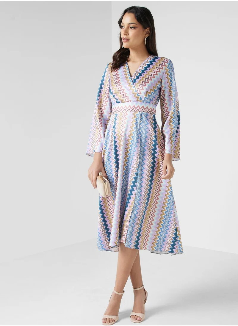 Closet London Surplice Neck Printed Dress