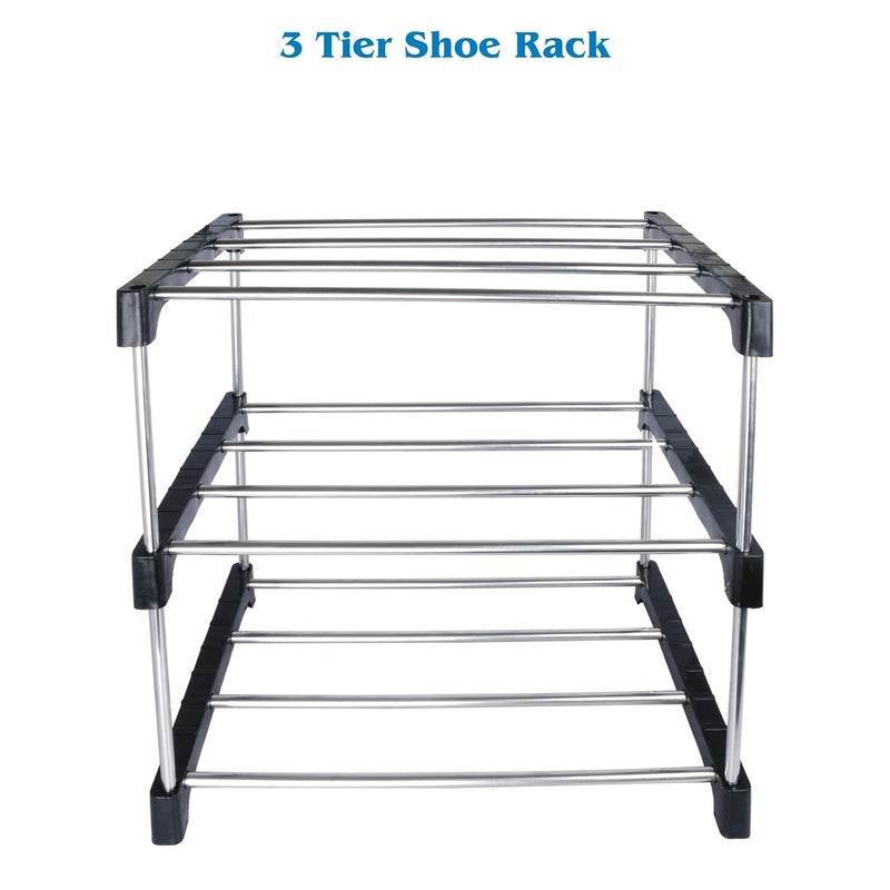 DARAZ Home Office Utility Foldable Multipurpose Rack 3 Shelves ShoeBook Rack Steel Collapsible Shoe Stand for Home Black 3 Shelves - Image 5