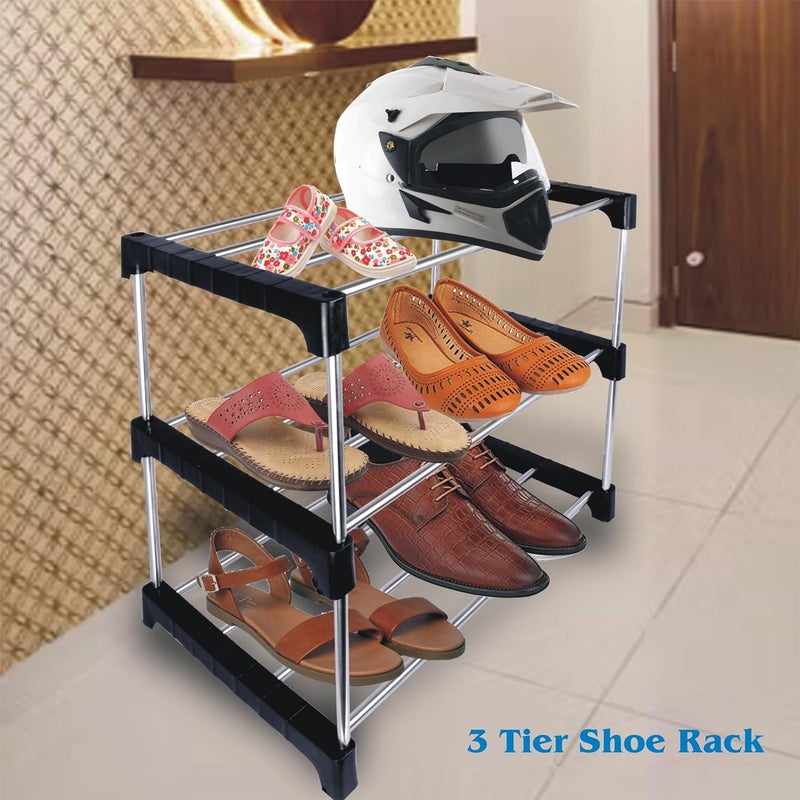 DARAZ Home Office Utility Foldable Multipurpose Rack 3 Shelves ShoeBook Rack Steel Collapsible Shoe Stand for Home Black 3 Shelves - Image 4