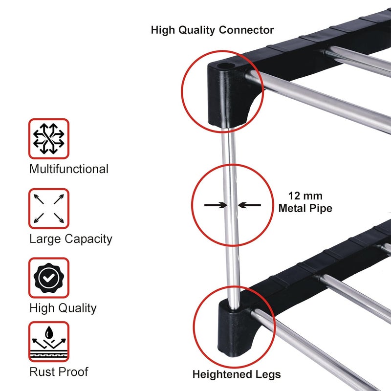 DARAZ Home Office Utility Foldable Multipurpose Rack 3 Shelves ShoeBook Rack Steel Collapsible Shoe Stand for Home Black 3 Shelves - Image 3