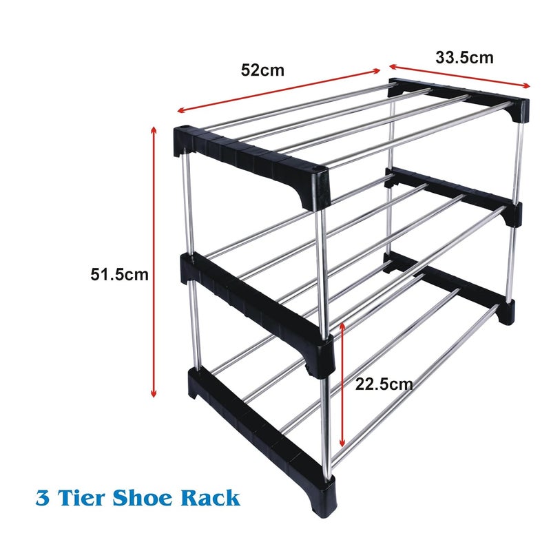 DARAZ Home Office Utility Foldable Multipurpose Rack 3 Shelves ShoeBook Rack Steel Collapsible Shoe Stand for Home Black 3 Shelves - Image 2