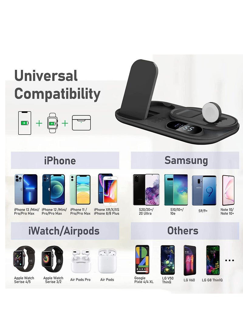 Generic - 4 in 1 Wireless Charger Station with Digital Clock and Night Light 30W Fast Wireless Charging Compatible with iPhone 13 12 Pro XR X 8 Plus  iWatch Samsung Galaxy S21 S20 (Black) - Image 1
