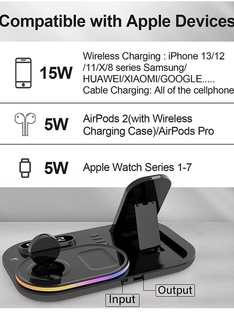 Generic - 4 in 1 Wireless Charger Station with Digital Clock and Night Light 30W Fast Wireless Charging Compatible with iPhone 13 12 Pro XR X 8 Plus  iWatch Samsung Galaxy S21 S20 (Black) - Image 1