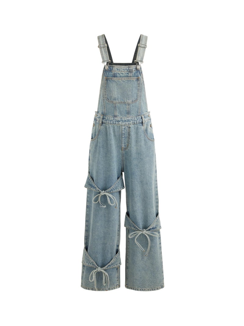 CIDER Overalls for Women Denim Bow knot Jumpsuits Adjusable Strap Jean Overall with Pockets - Image 1
