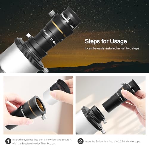 Astromania Telescope Barlow Lens 5X with 4-Elements Multi Coated Lens - 1.25 Inch Fully Metal Telescope Accessory for Astronomy & Astrophotography - Image 4