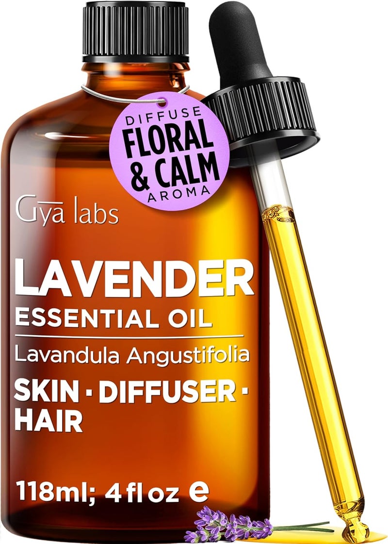 gya labs زيت اللافندر الأساسي من جيا لابز - 4 فل أوقية - للشعر، البشرة، الناشر، العلاج العطري وصناعة الشموع المنزلية - Image 1