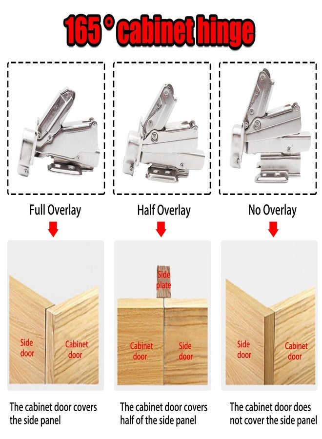 Adyoney 2Pcs 165 Degree Half Overlay Cabinet Hinges, Lazy Susan Hinge, Soft Close Hinge, Concealed Frameless Hydraulic Hinges for Corner, Kitchen, Cupboard, Door, Closets - Image 4
