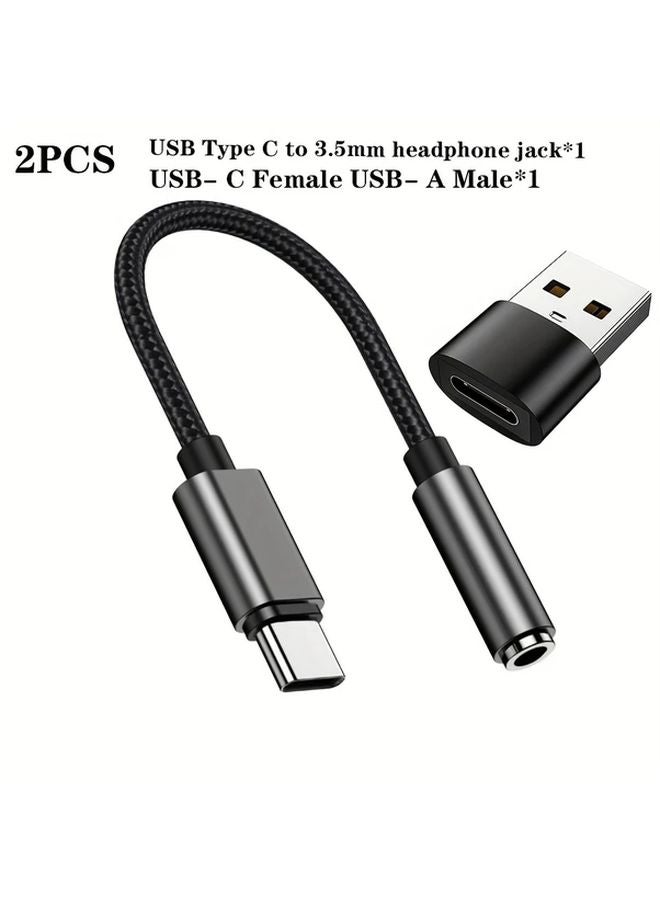 2 Pack Silvery USB C to 35mm Audio Jack Headphone Adapter for Samsung Galaxy iPad OnePlus - Image 2