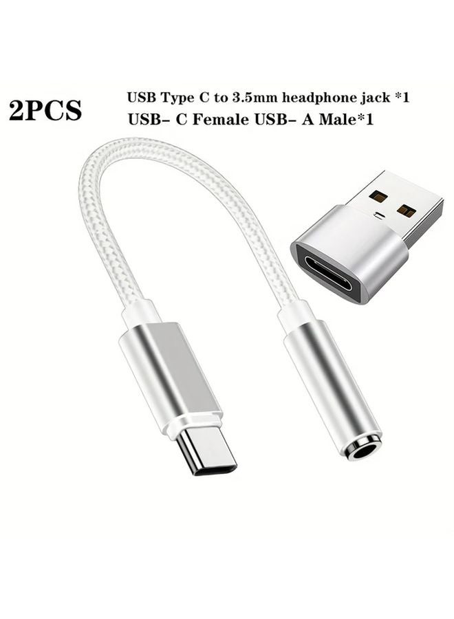 2 Pack Silvery USB C to 35mm Audio Jack Headphone Adapter for Samsung Galaxy iPad OnePlus - Image 4