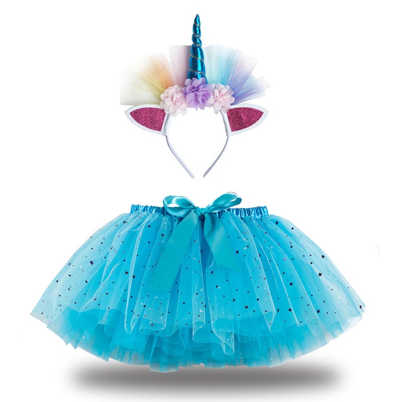2024 Kids Tutu Skirt with Star Moon Veil and Headwear RS007 blue angle tie yarn hoop 