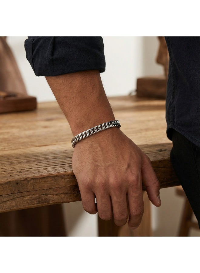 AMETOER Fashionable Stainless Steel Men's Bracelet - Punk Powerful Cuban Chain Hip-Hop Style Bracelet 8mm Width - Image 2