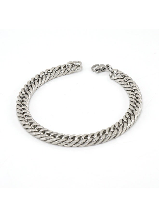 AMETOER Fashionable Stainless Steel Men's Bracelet - Punk Powerful Cuban Chain Hip-Hop Style Bracelet 8mm Width - Image 1