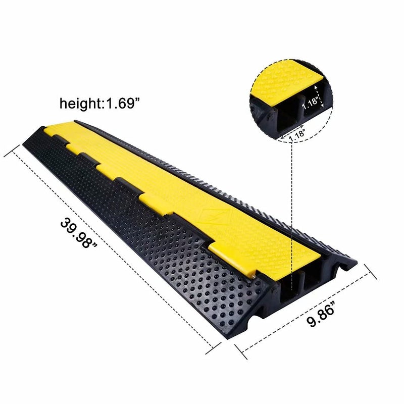 Generic YONSHENG Rubber Cable Ramp Cord Cover Cable Protector Ramps Wire Hose Protective 2 Channel 22000Lbs Load Capacity Traffic Speed Bump for Asphalt Concrete Gravel Driveway Indoor Outdoor, 1 Pack - Image 2