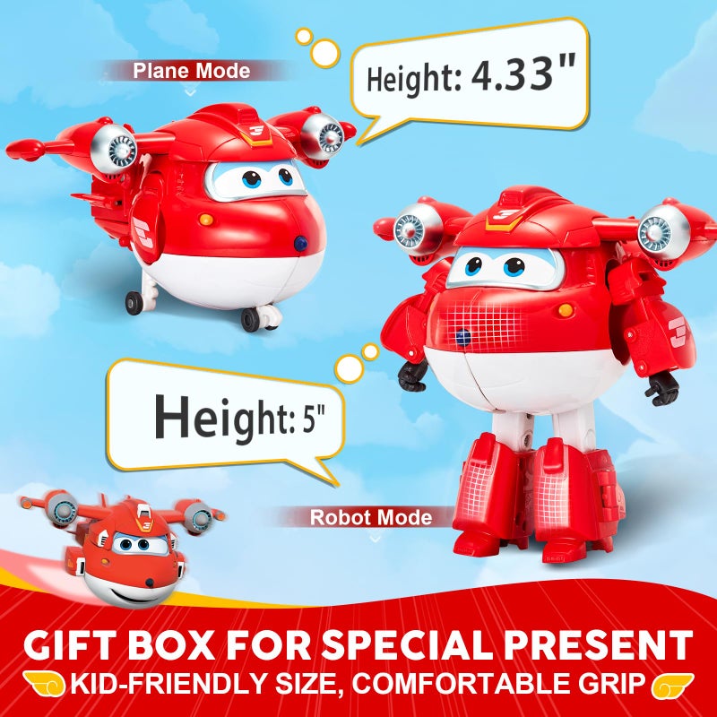 Super Wings 5" Transforming Supercharged Jett Action Figure, Airplane to Robot, Season 4 Character, Transformable Toys Plane Vehicle for Boys Girls Age 3+, Birthday Gifts for Preschool Kids, Red - Image 5