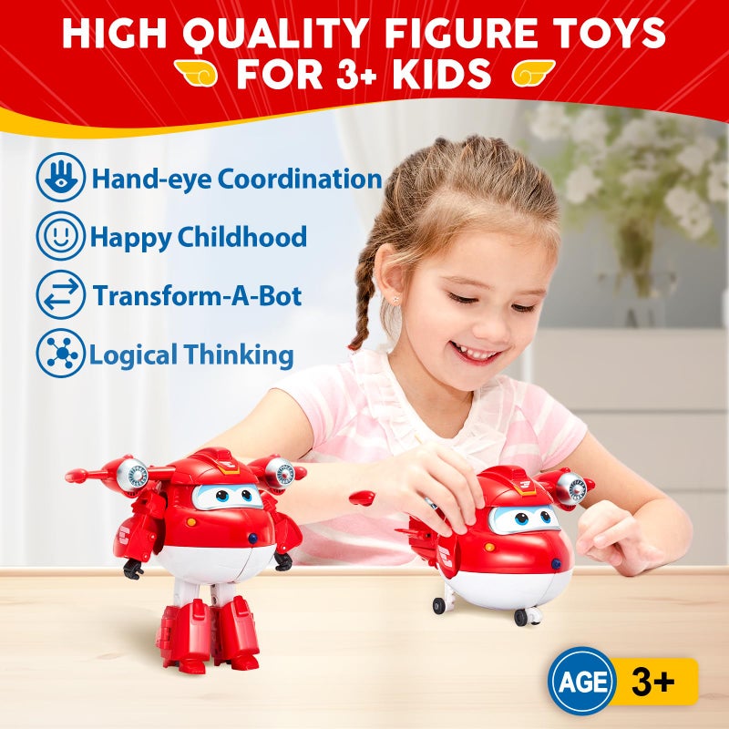 Super Wings 5" Transforming Supercharged Jett Action Figure, Airplane to Robot, Season 4 Character, Transformable Toys Plane Vehicle for Boys Girls Age 3+, Birthday Gifts for Preschool Kids, Red - Image 3