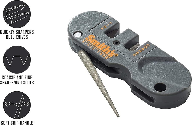 Smiths PP1 Pocket Pal Knife Sharpener Preset Carbide & Ceramic Stone Sharpeners Fold-Out Diamond Coated Rod Outdoor Hunting Knife & Hook Sharpener, Handheld, Compact, Lightweight, Multiuse - Image 2