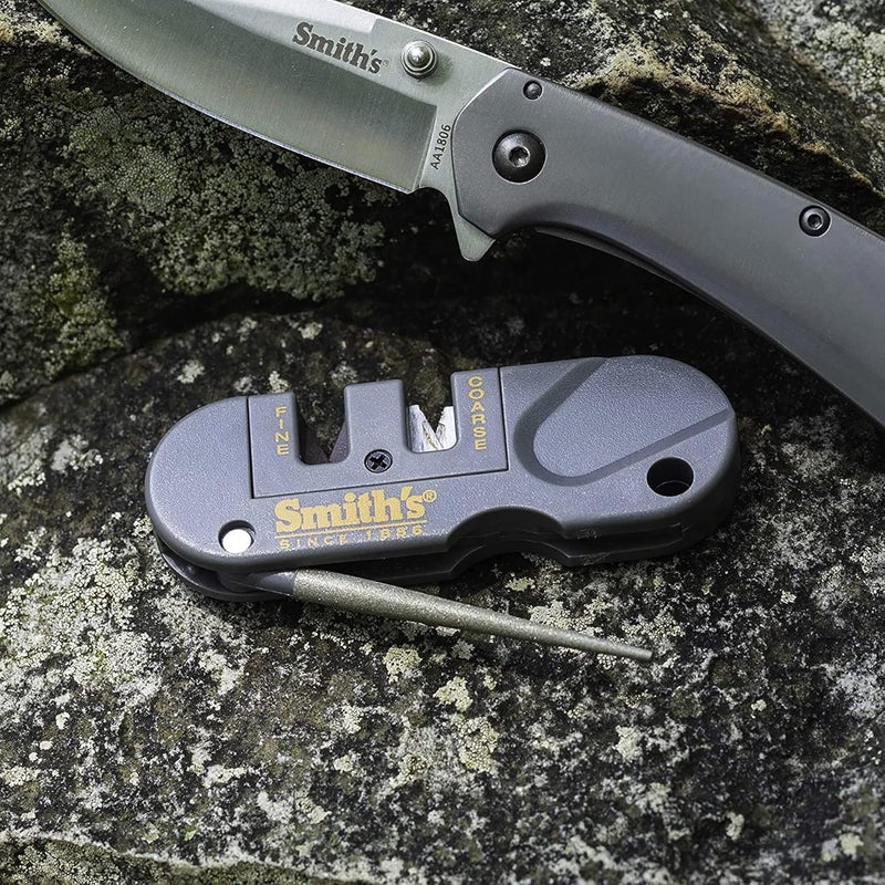 Smiths PP1 Pocket Pal Knife Sharpener Preset Carbide & Ceramic Stone Sharpeners Fold-Out Diamond Coated Rod Outdoor Hunting Knife & Hook Sharpener, Handheld, Compact, Lightweight, Multiuse - Image 3