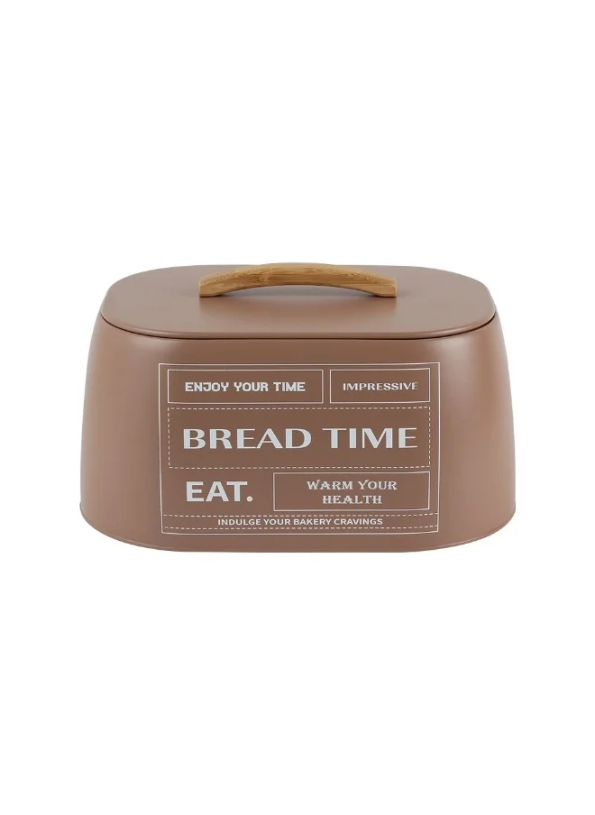 DANUBE HOME Mocha Bread Bin With Rubber Wood Handle 33.5 X 23.5 X 18.3 Cm Iron Metal Rubber Wood Bread Storage Breadbin For Home Kitchen - Brown