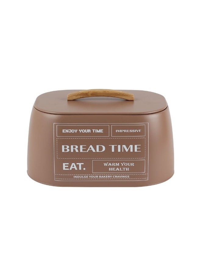 DANUBE HOME Mocha Bread Bin With Rubber Wood Handle 33.5 X 23.5 X 18.3 Cm Iron Metal Rubber Wood Bread Storage Breadbin For Home Kitchen - Brown  - Image 1